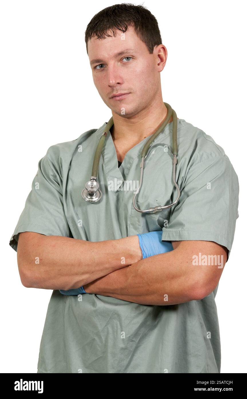 Man doctor standing with his arms folded Stock Photo