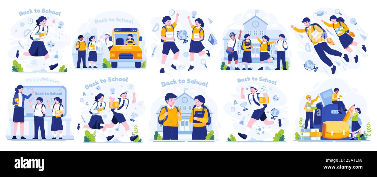 Illustration Set of Back to School. Cute School Boy and School Girl ...