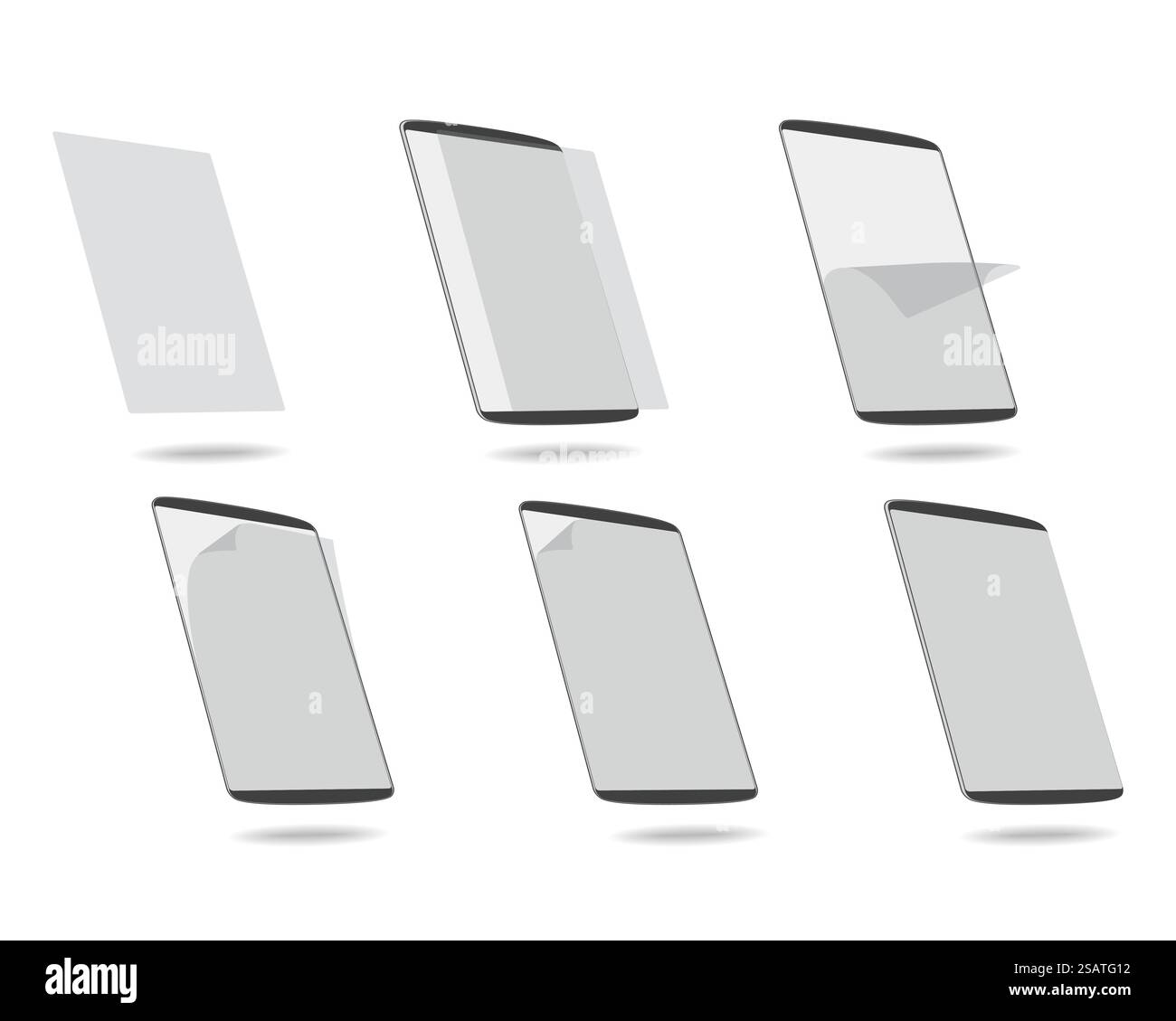 set apply screen protector tablet computer vector illustration. set apply screen protector tablet computer Stock Vector