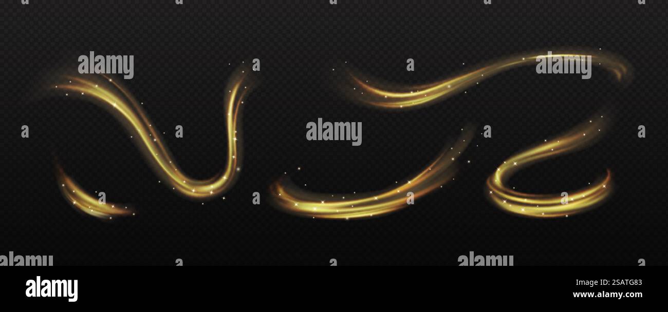Magical swirls of golden powder and sparks realistic vector ...