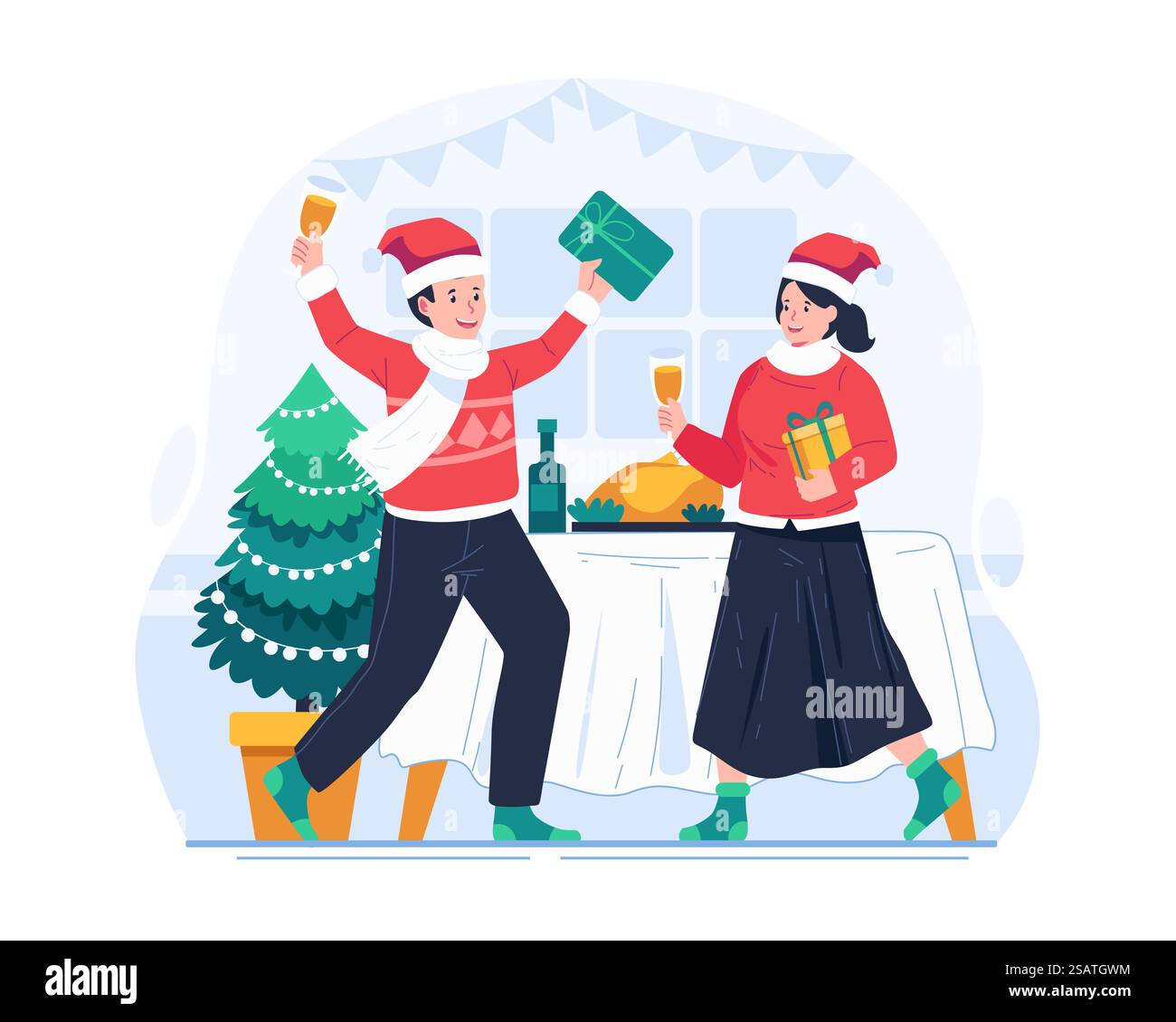 Winter couple holding gift Cut Out Stock Images &amp; Pictures - Alamy