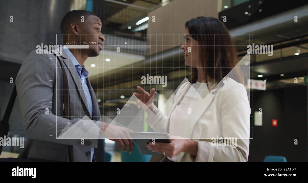 Image of data processing and diagrams over diverse colleagues ...