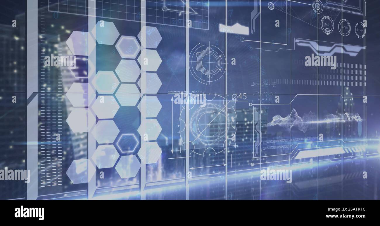 Image of digital data processing over computer servers Stock Photo