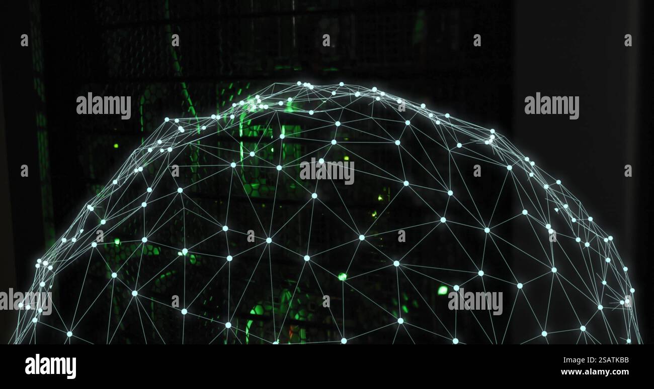 Image of spinning globe and digital data processing over computer servers Stock Photo