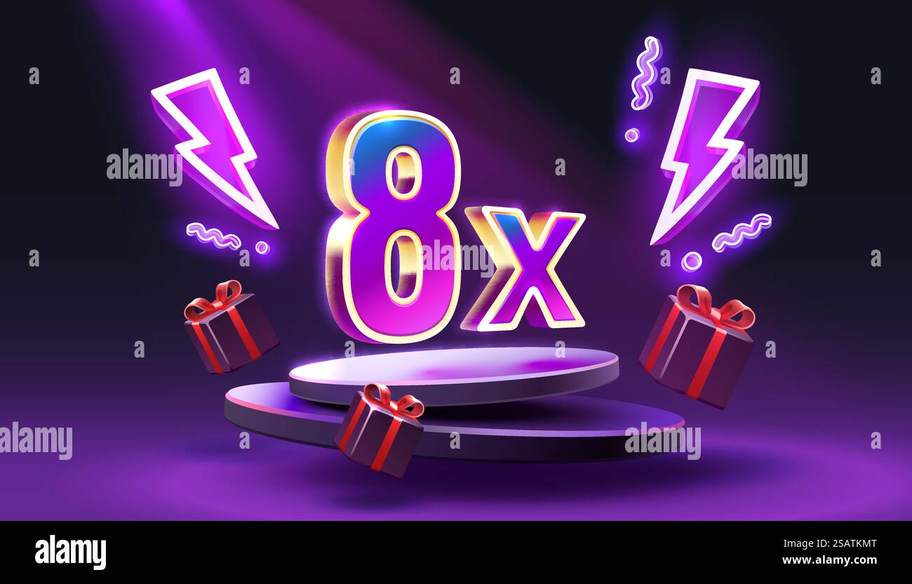 8x winner banner, promotion flyer, prize label. Vector. 8x winner ...