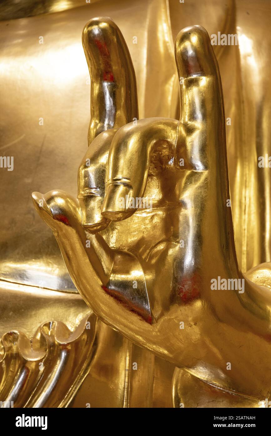 Hand of a gilded Buddha figure, Kek Lok Si Temple, George Town, Penang ...