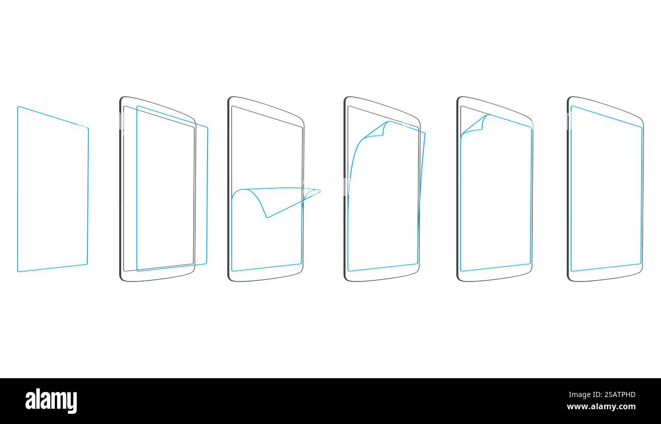 set steps apply screen protector tablet PC vector illustration. set steps apply screen protector tablet PC Stock Vector