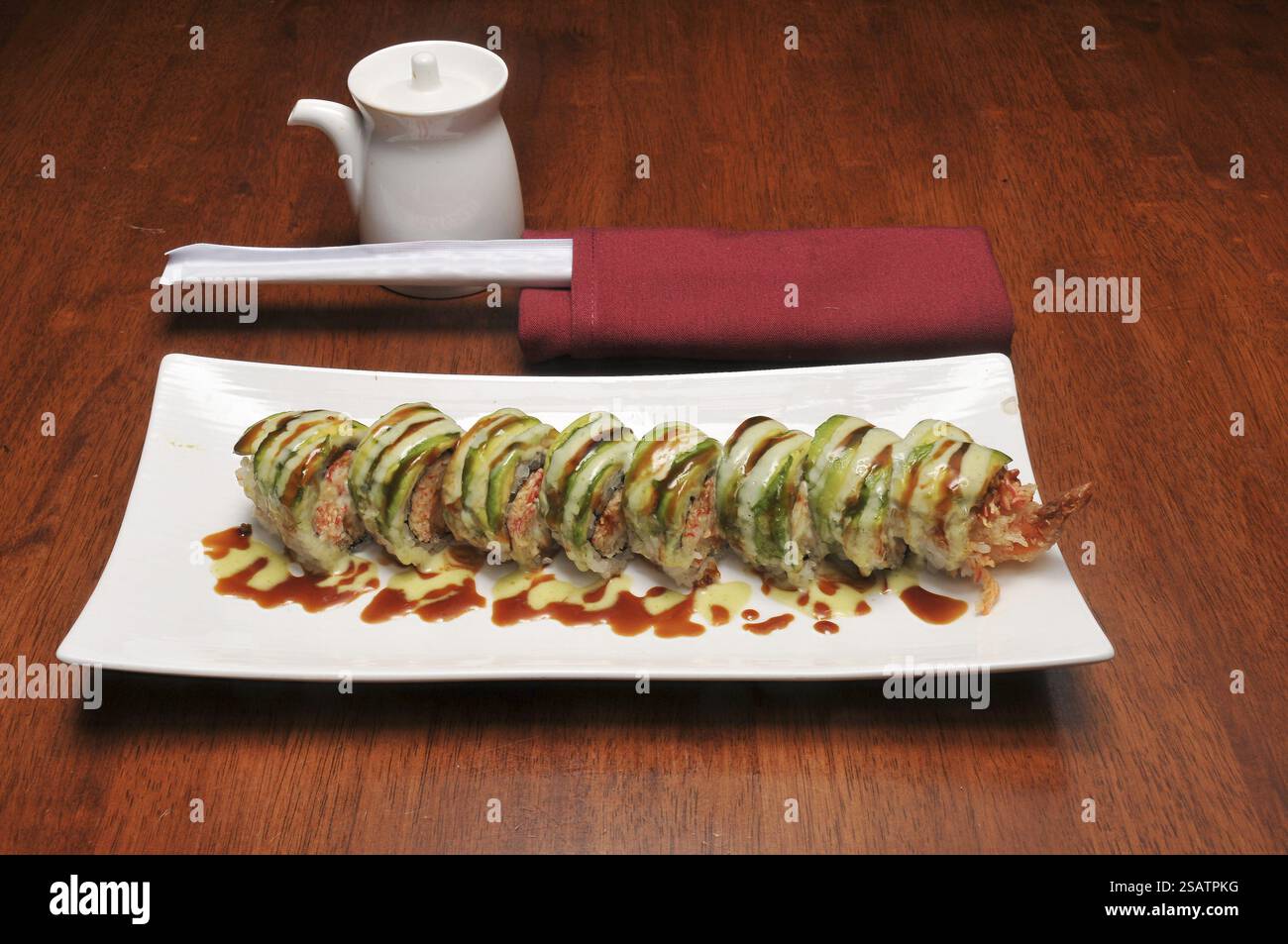 Traditional and authentic Japanese cusine know as a Sushi Roll Stock Photo