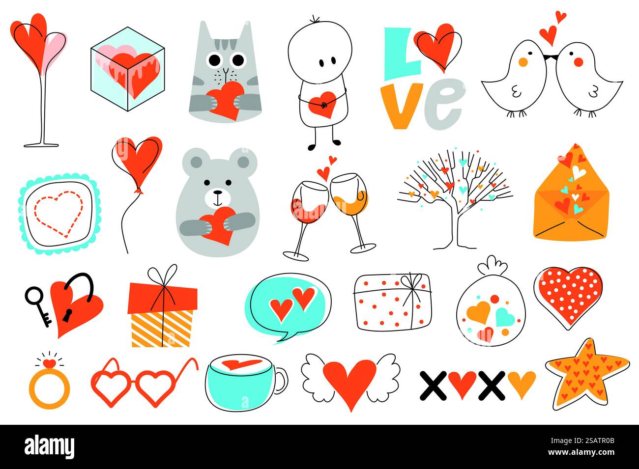 Valentine Day mega set in flat design. Bundle elements of heart couple ...