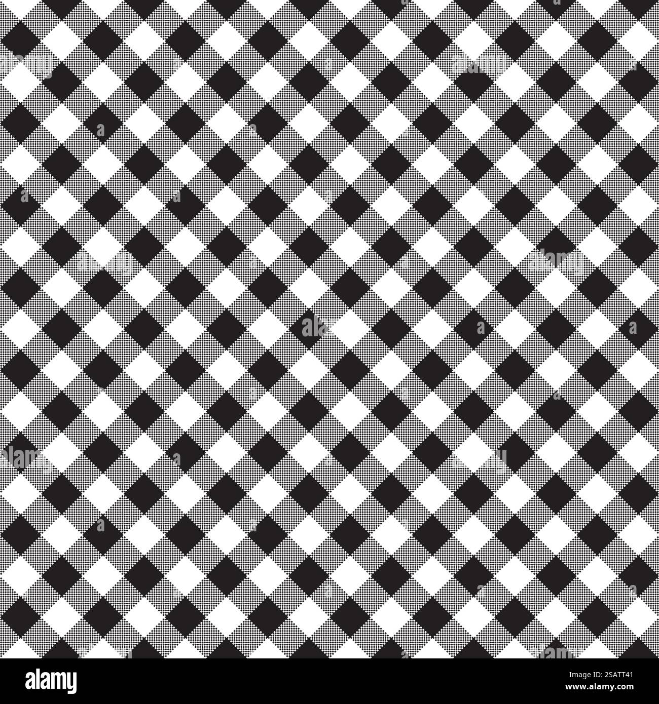 Black white checkerboard check diagonal fabric texture seamless pattern. Vector illustration.. Black white checkerboard check diagonal fabric texture seamless pattern Stock Vector
