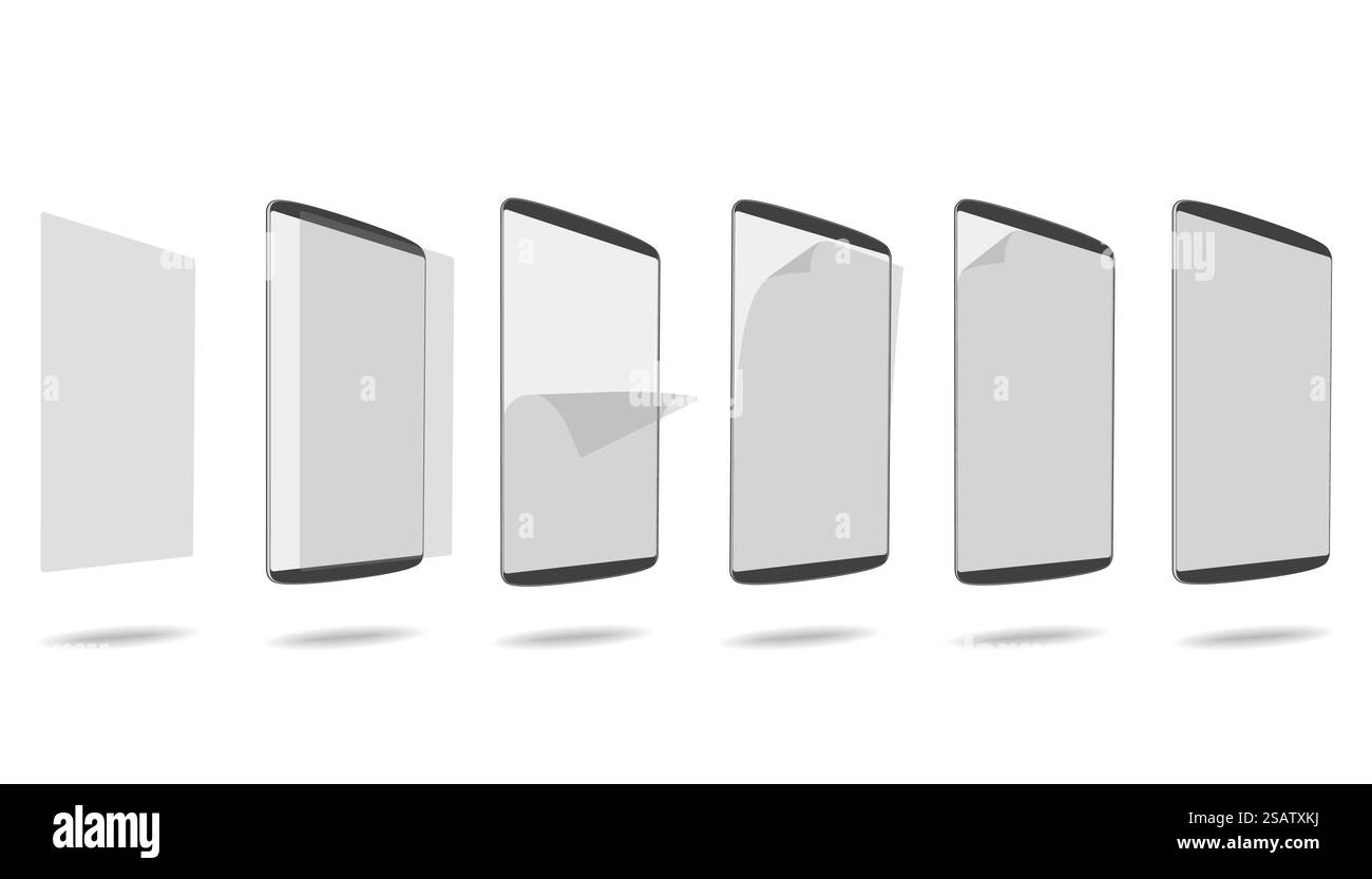 set apply screen protector tablet PC vector illustration. set apply screen protector tablet PC Stock Vector