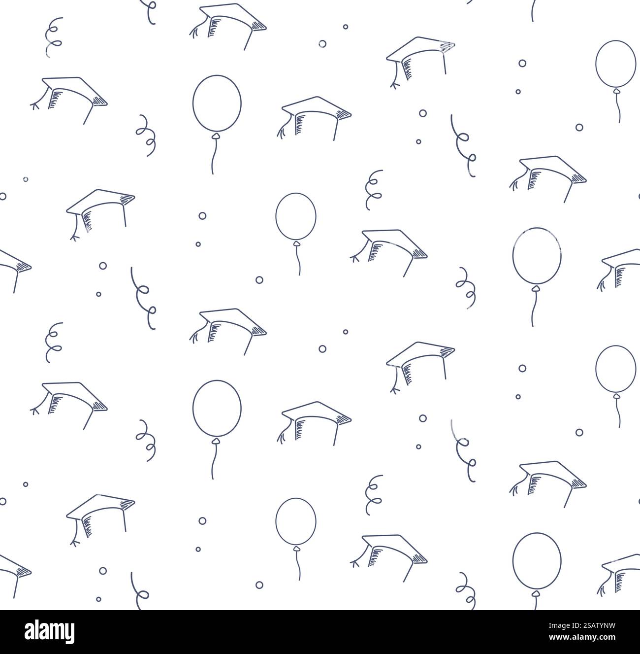 Graduation caps seamless pattern on white background. Vector ...