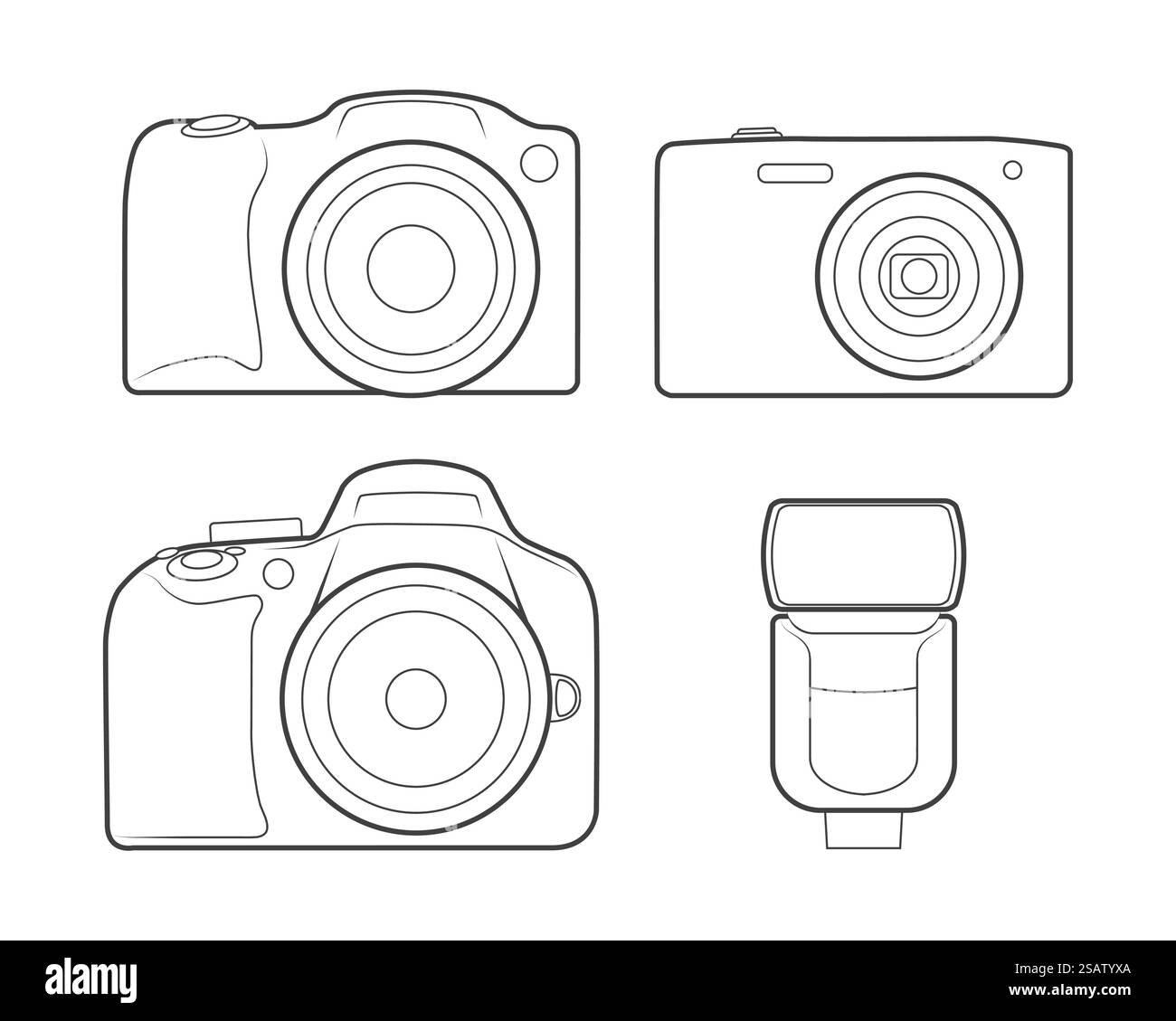Photo camera flash silhouette icons. Vector illustration.. Photo camera ...