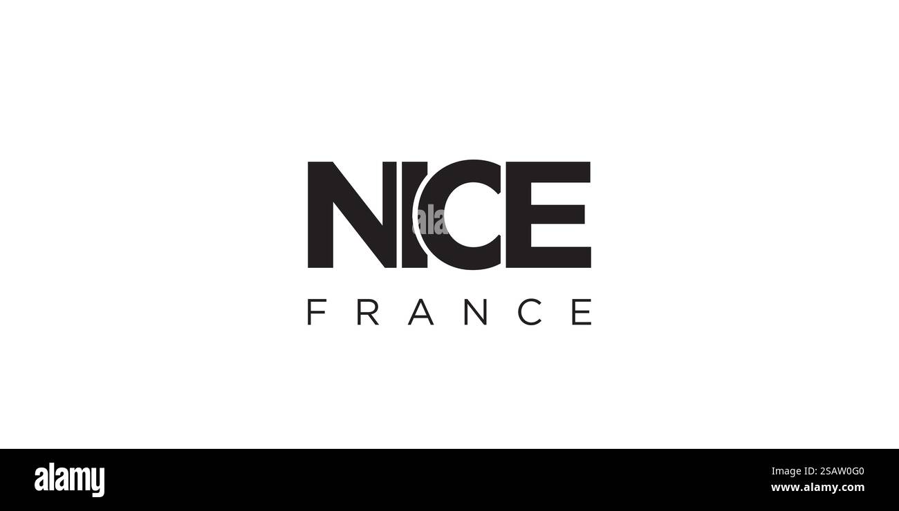 Nice in the France emblem for print and web. Design features geometric style, vector illustration with bold typography in modern font. Graphic slogan lettering isolated on white background. Stock Vector