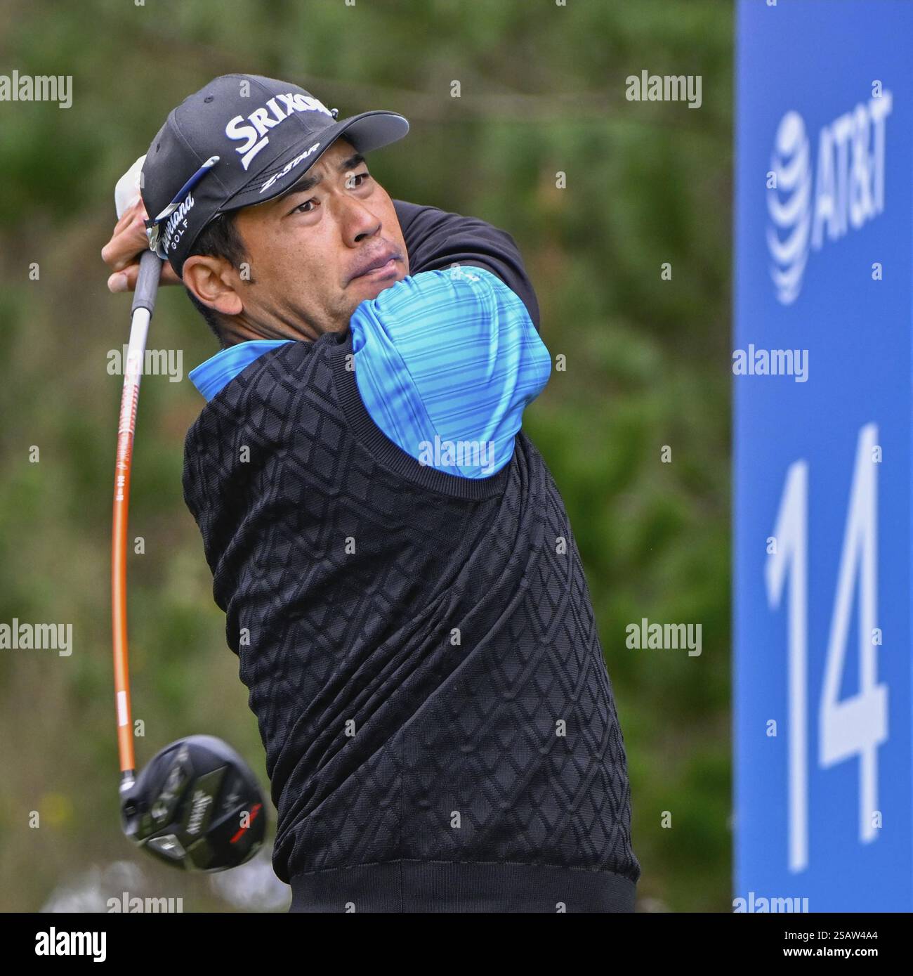 Hideki Matsuyama of Japan plays a shot in the first round of the AT&T