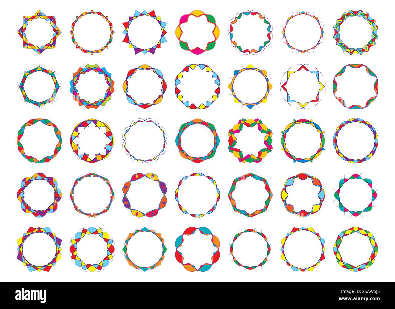 Abstract colored twisted round frames set bright festival design ...