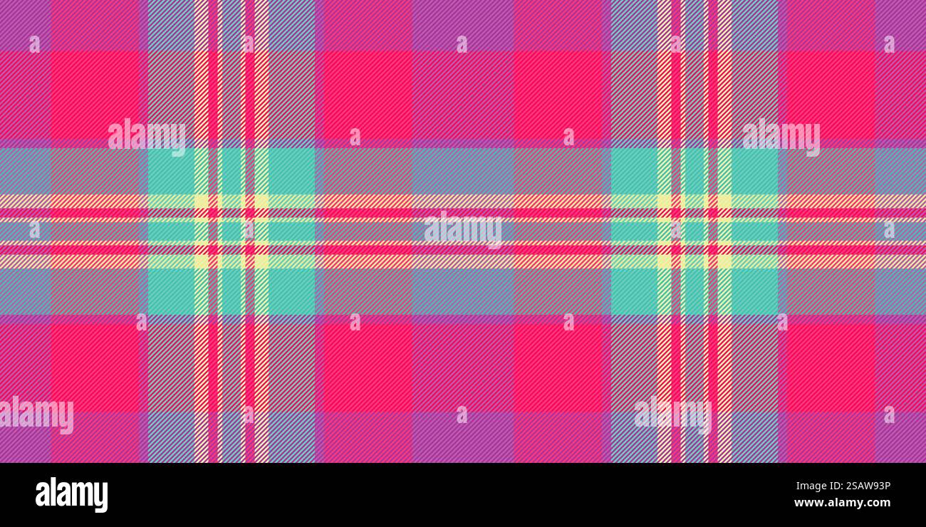 Valentine textile tartan background, youth pattern vector plaid. Sheet fabric texture seamless check in magenta and teal colors. Stock Vector