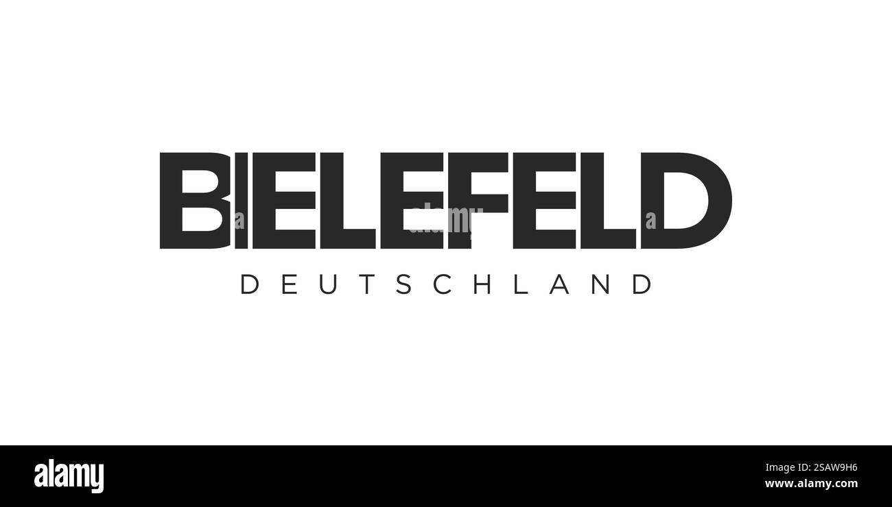 Bielefeld Deutschland, modern and creative vector illustration design featuring the city of Germany for travel banners, posters, web, and postcards.. Bielefeld Deutschland, modern and creative vector illustration design featuring the city of Germany as a graphic symbol and text element, set against a white background, is perfect for travel banners, posters, and postcards. Stock Vector