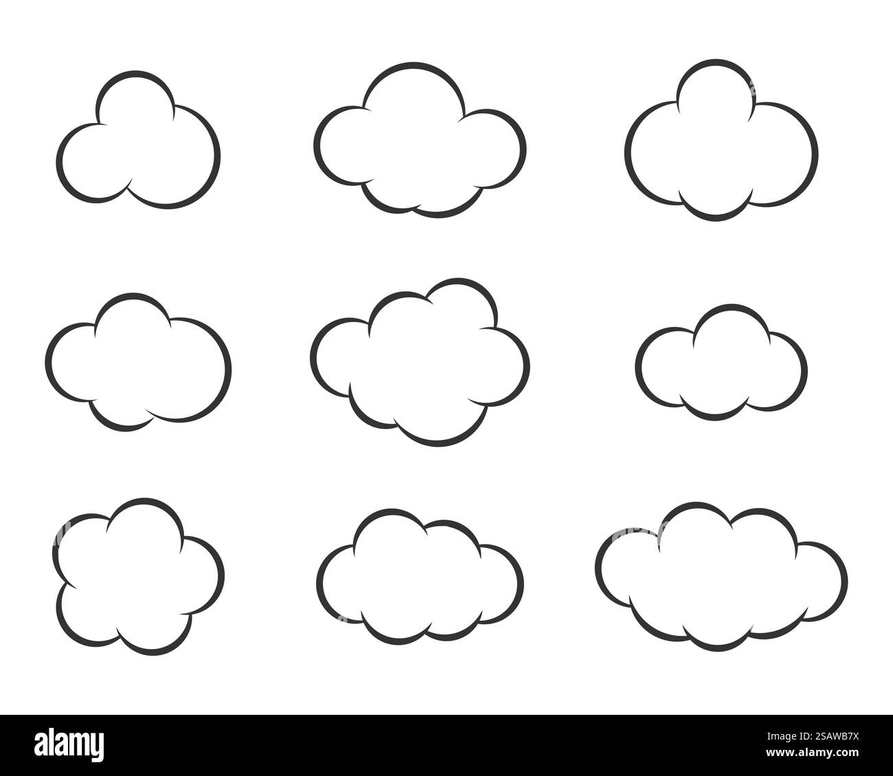 Sky clouds vector silhouette. Cloud icon set. Stock Vector