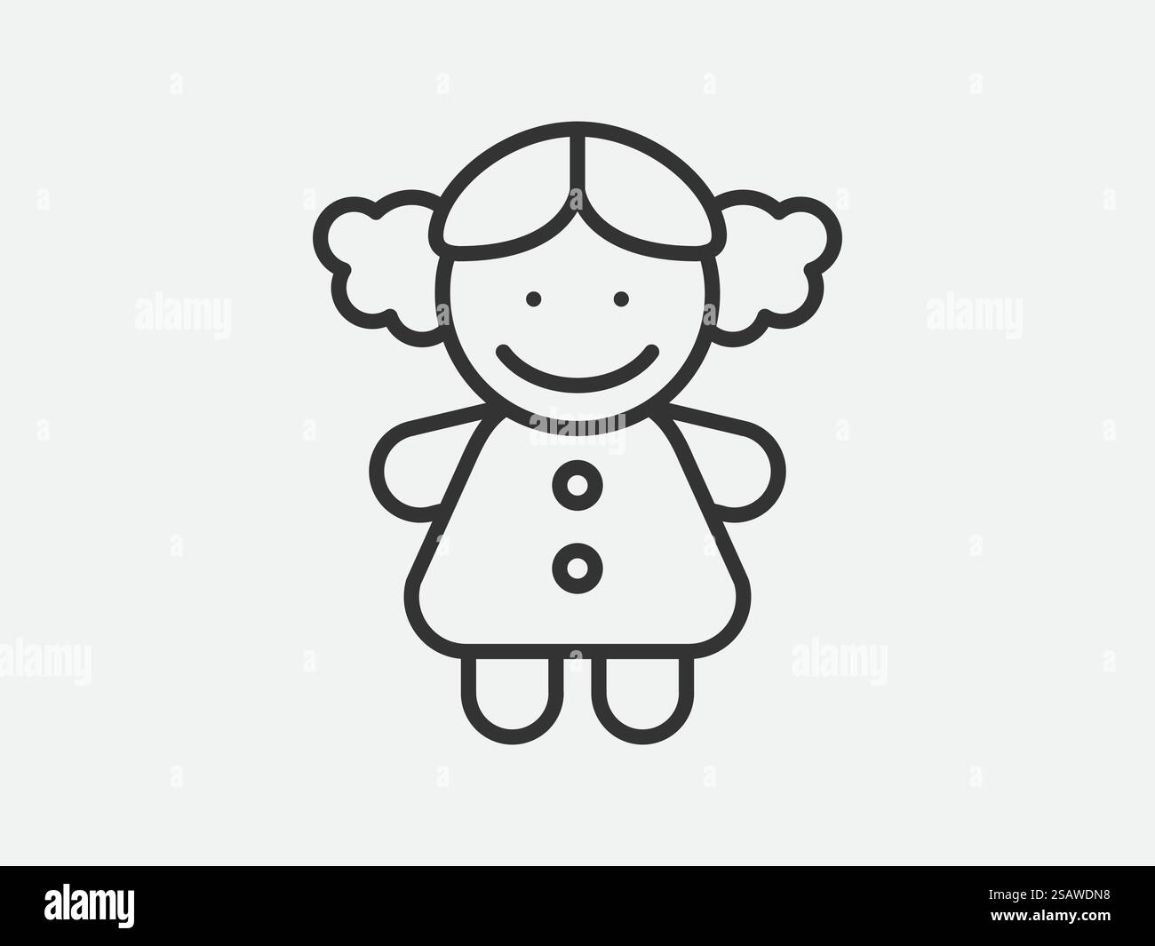 Doll toy icon on white background. Line style vector.. Doll toy icon on ...