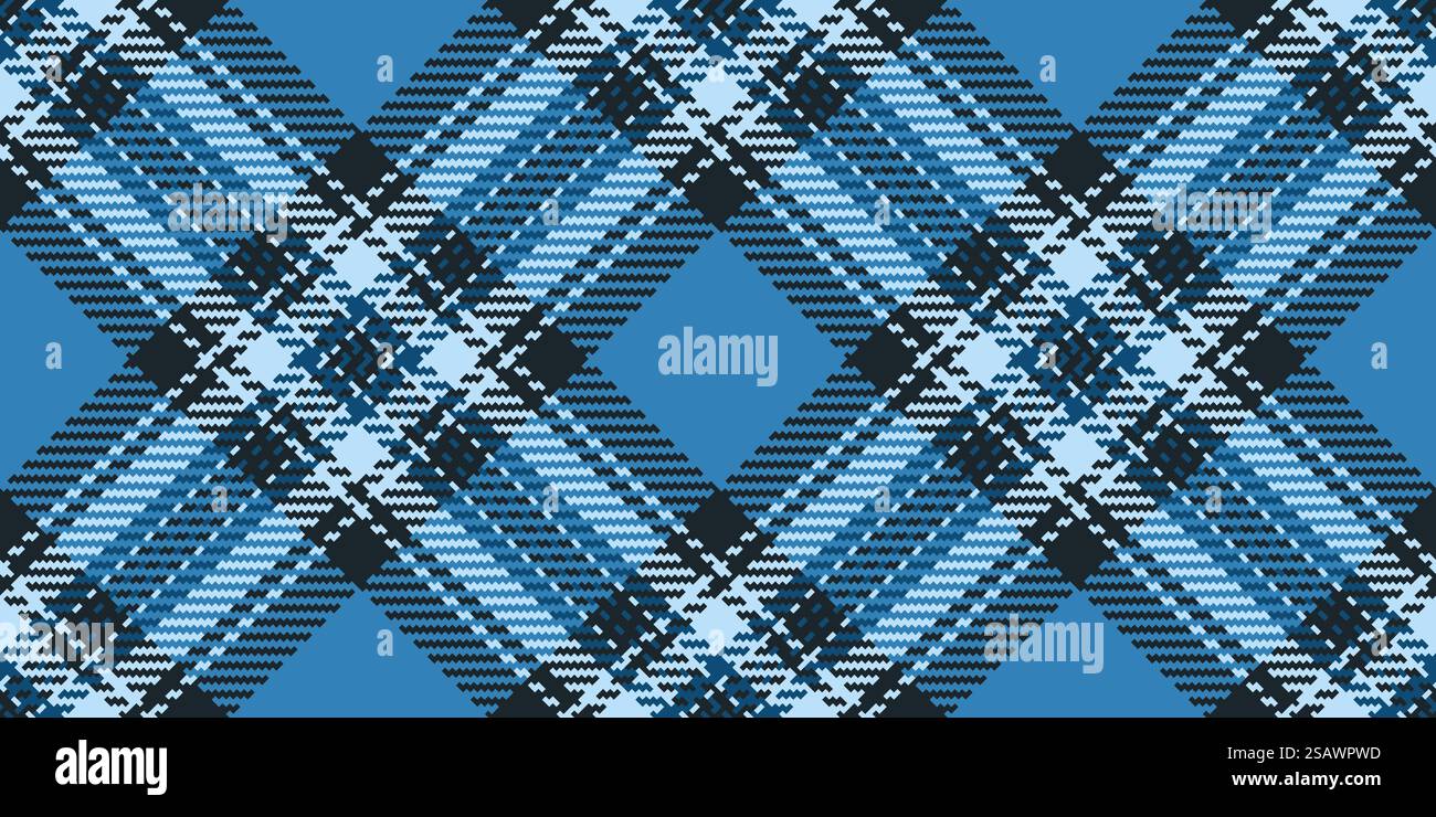 Styling plaid texture textile, effect background check vector. Long seamless fabric tartan pattern in cyan and dark color. Stock Vector