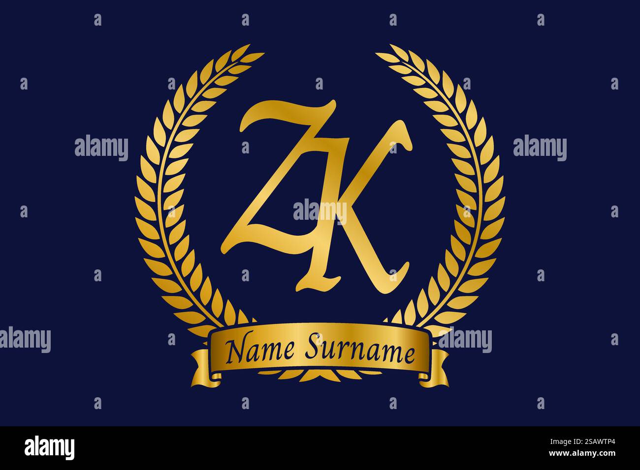 Initial letter Z and K, ZK monogram logo design with laurel wreath ...