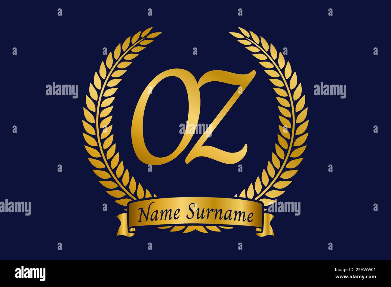 Initial letter O and Z, OZ monogram logo design with laurel wreath. Luxury golden emblem with calligraphy font. Stock Vector