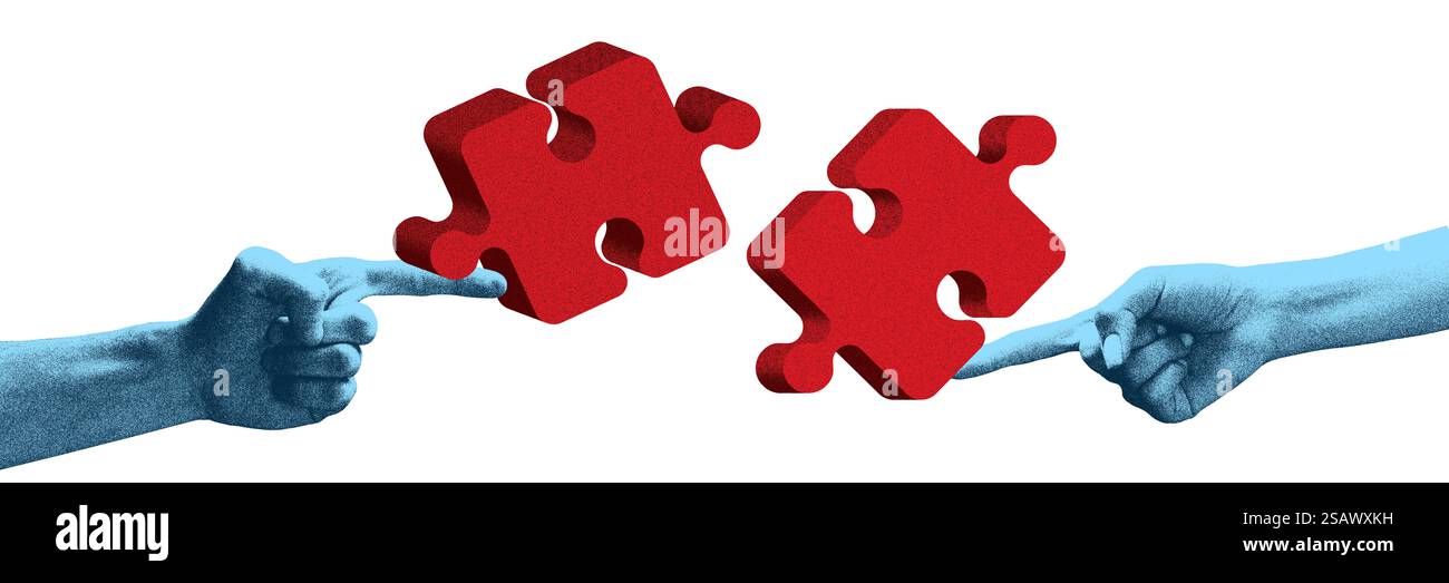 Partners Abstract Minimalist abstract design. Hands, partners connecting puzzle pieces ...