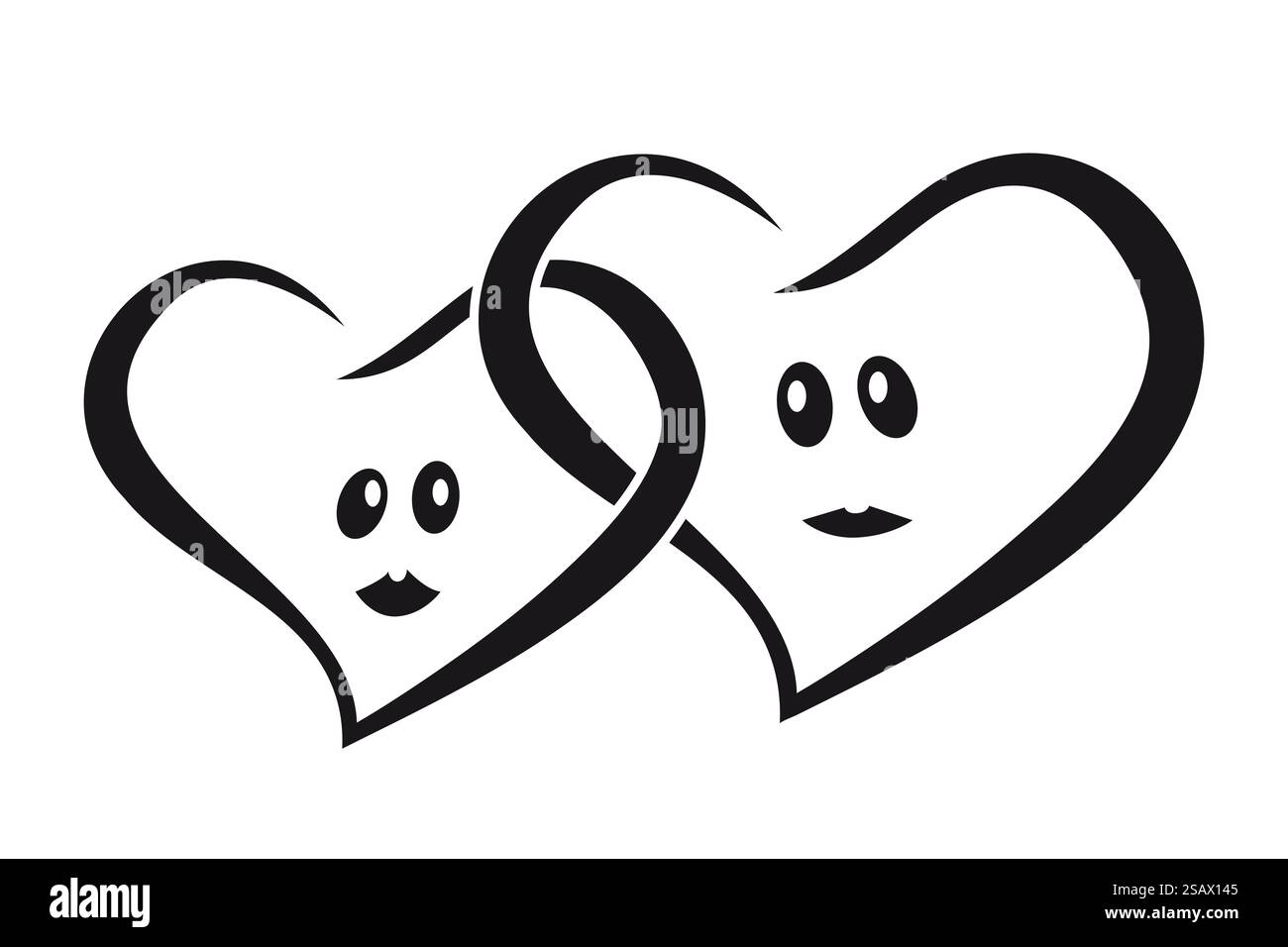 Couple of lovers hearts man and woman together silhouette. Vector ...
