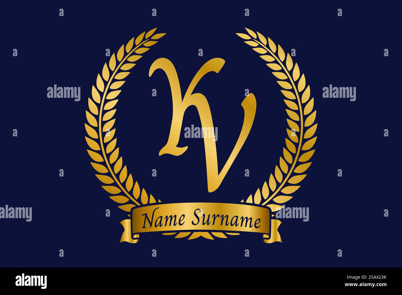 Initial letter Y and V, YV monogram logo design with laurel wreath. Luxury golden emblem with calligraphy font. Stock Vector