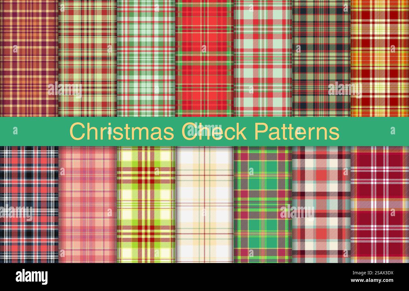 Christmas plaid collection, textile design, checkered fabric pattern ...