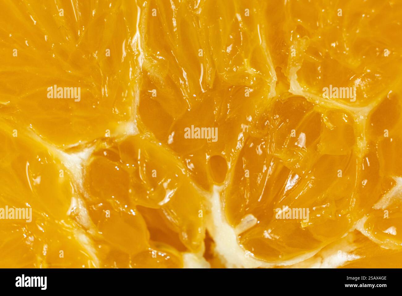 Macro Texture Of Ripe Fresh Orange Fruit Pulp. Stock Photo