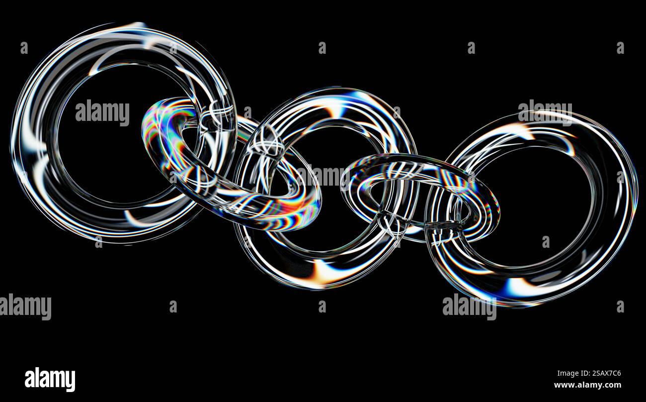 Abstract 3D Glass Links Chain with Prismatic Reflections Stock Photo ...