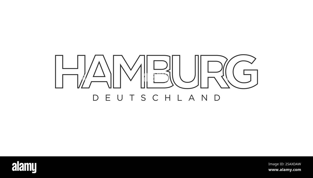 Hamburg Deutschland, modern and creative vector illustration design featuring the city of Germany for travel banners, posters, web, and postcards.. Hamburg Deutschland, modern and creative vector illustration design featuring the city of Germany as a graphic symbol and text element, set against a white background, is perfect for travel banners, posters, and postcards. Stock Vector