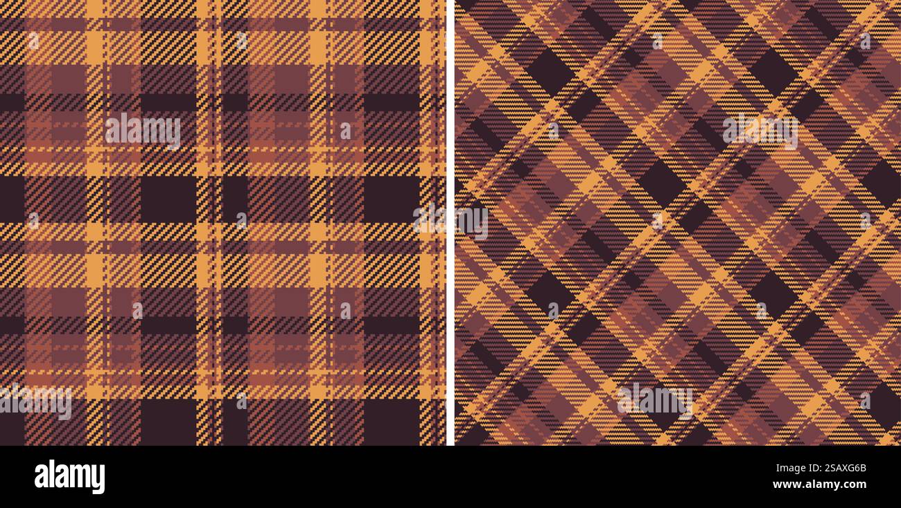 Tartan fabric texture of textile seamless plaid with a background check vector pattern. Set in halloween colours. Symmetry tissue designs in fashion. Stock Vector