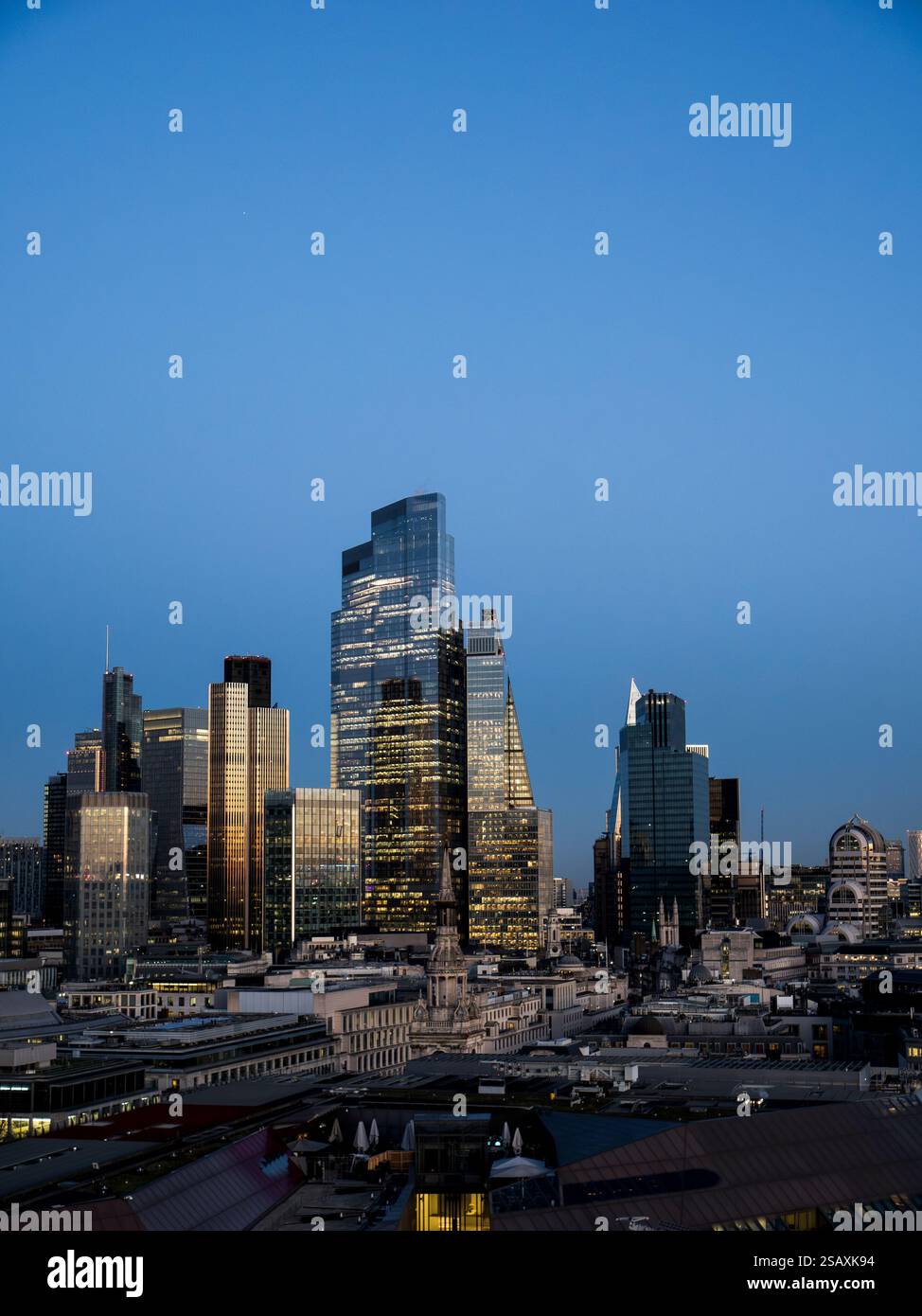 Dramatic city of London Skyline at Nighttime, Skyscrapers, City of London, London, England, UK, GB. Stock Photo