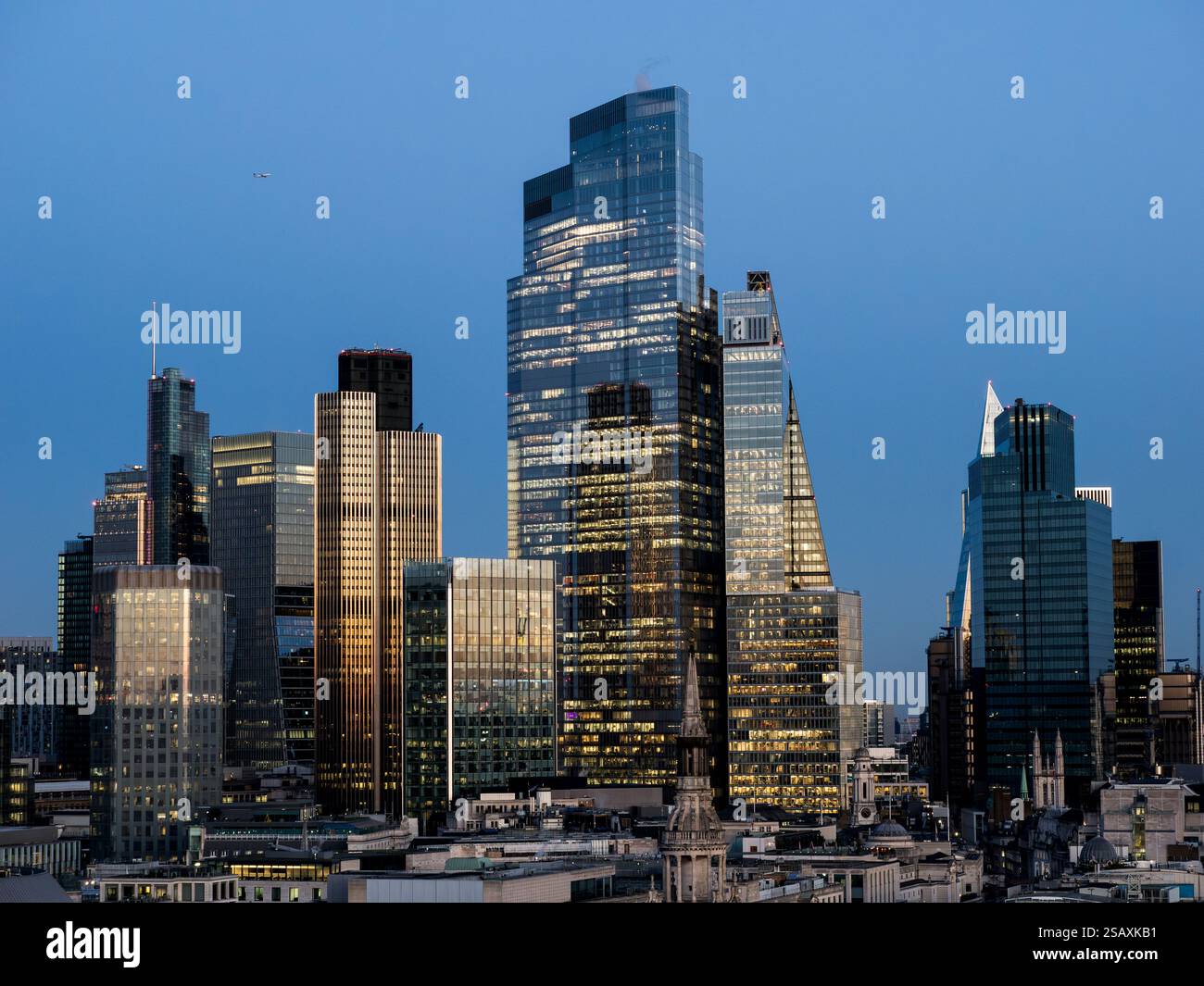 Dramatic city of London Skyline at Nighttime, Skyscrapers, City of London, London, England, UK, GB. Stock Photo