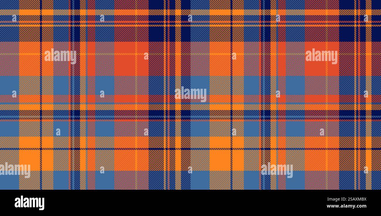 Hobby pattern background texture, outfit check seamless textile. Mid vector fabric tartan plaid in cyan and vivid tangerine color. Stock Vector