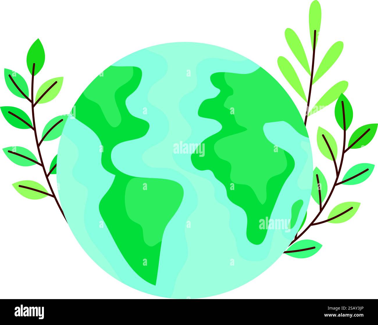 Earth with Green Leaves Illustration Stock Vector Image & Art - Alamy