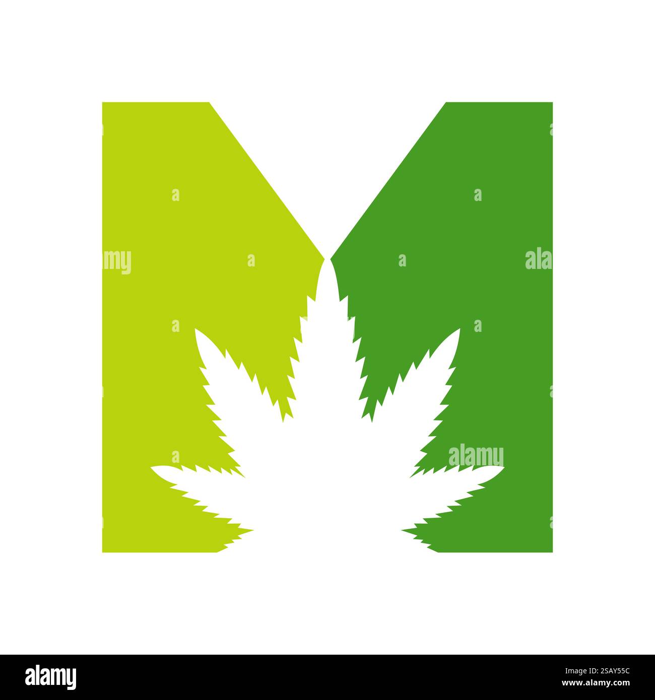 Initial Letter M Cannabis Logo Design Concept With Medical Marijuana Leaf Symbol Stock Vector
