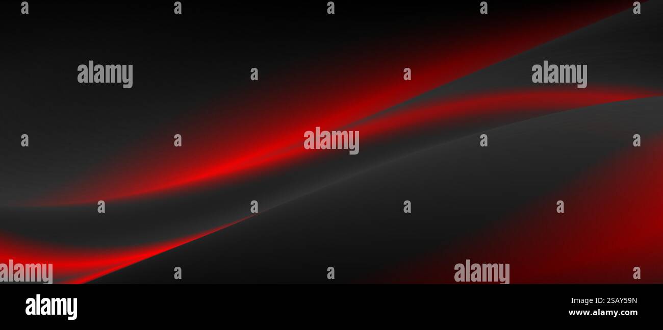 Abstract red black smooth blurred waves background. Vector banner graphic design Stock Vector