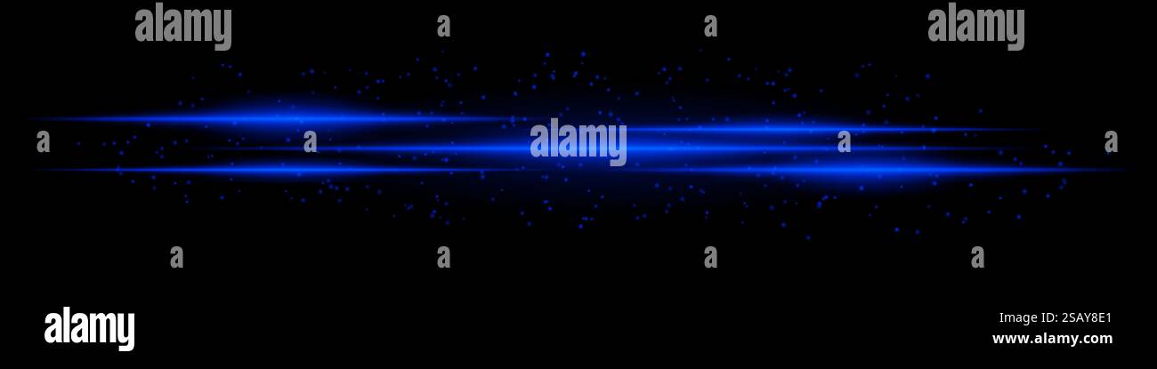 Realistic blue light streaks with glowing particles on a black ...