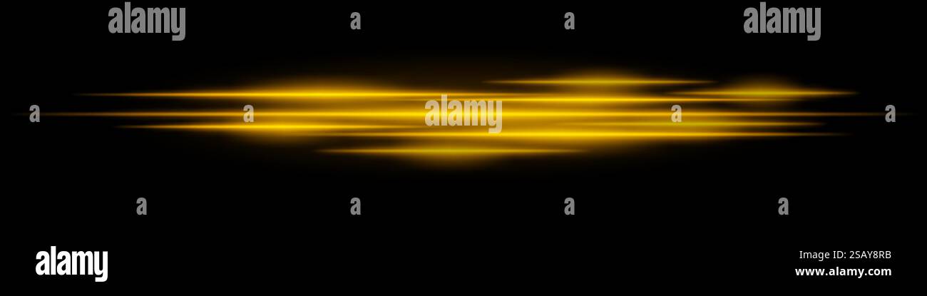 Realistic yellow light streaks with motion blur on a black background ...