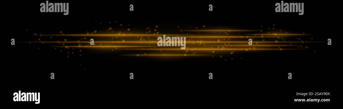 Realistic orange light streaks with glowing particles on a black ...