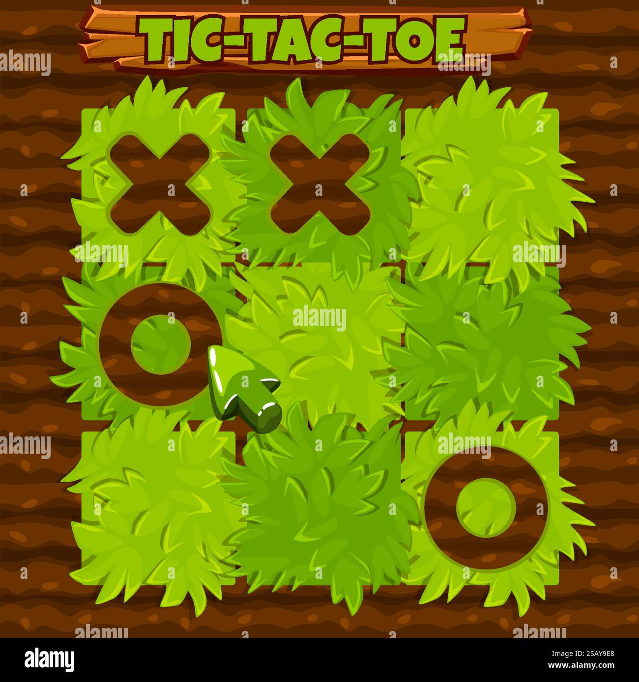 Board game TIC-TAC-TOE. Farm themed. Ground background with grass ...