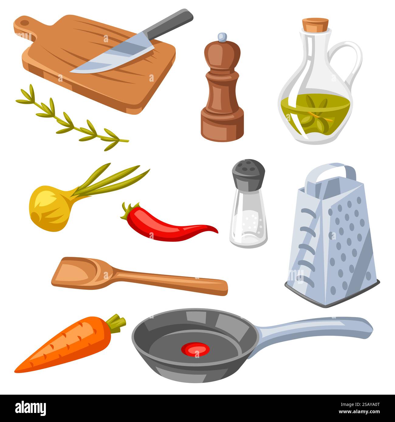 Set of kitchen utensils. Cooking tools for home and recipe items Stock ...