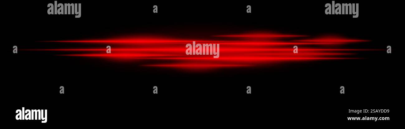 Realistic red light streaks with motion blur on a black background ...
