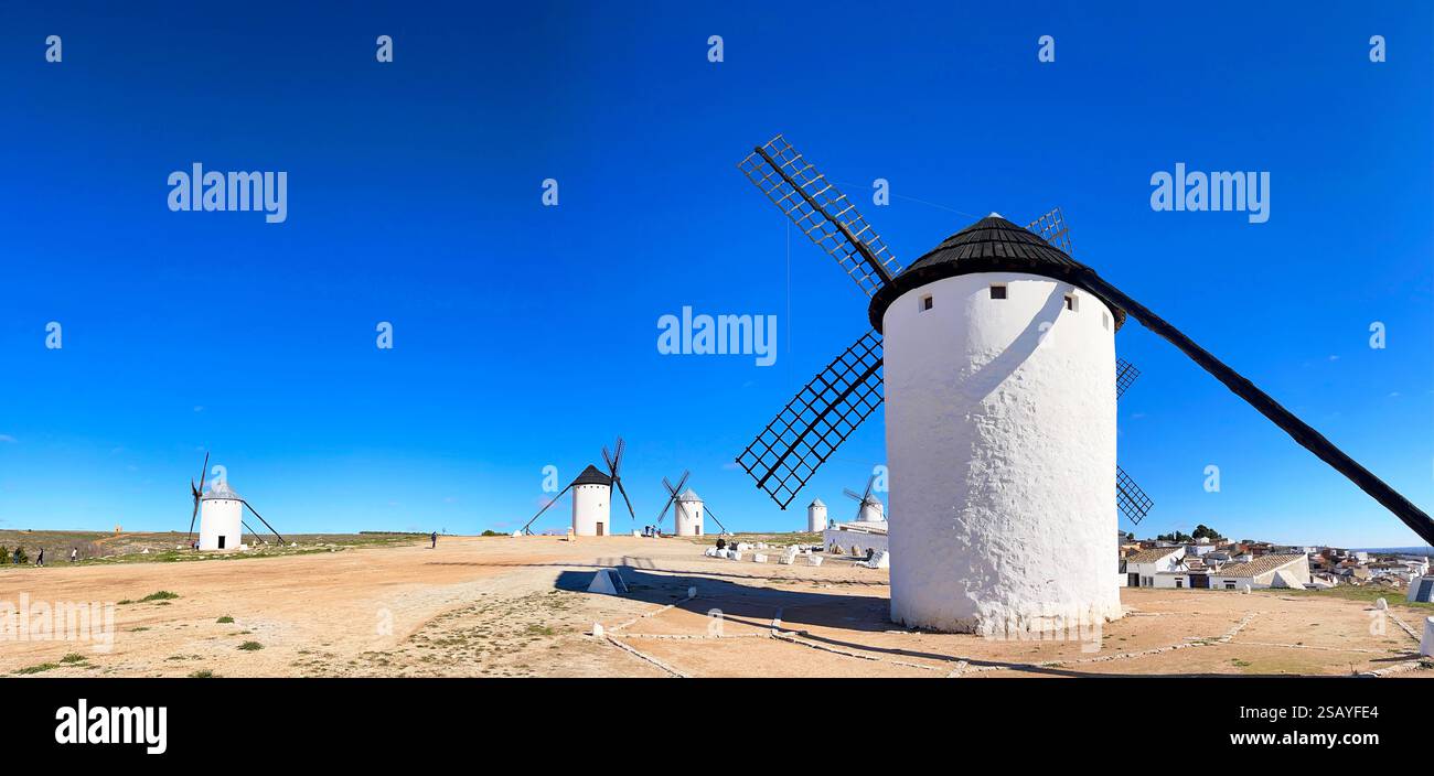 Windmills, panoramic view. Campo de Criptana, Ciudad Real province, Castilla La Mancha, Spain. - Smartphone Captured Stock Image
