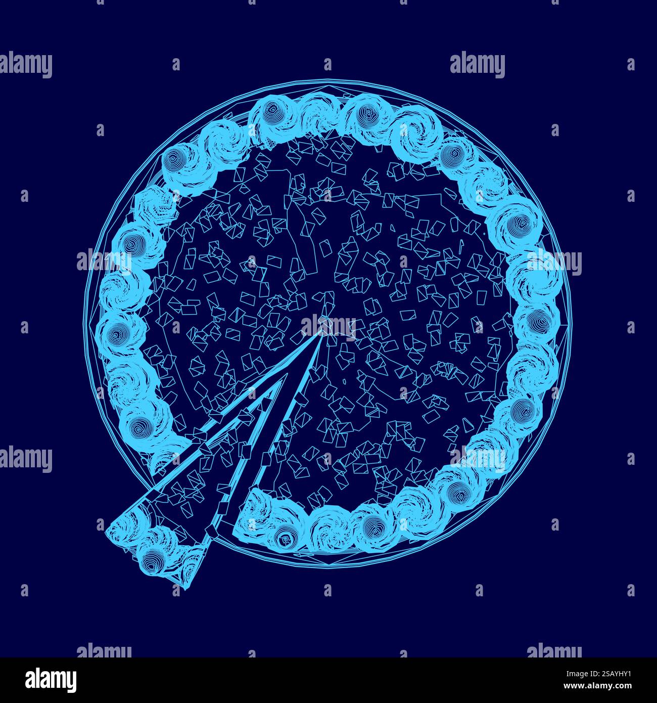 Blue mage of a slice of cake with a blue border. The cake is cut in ...