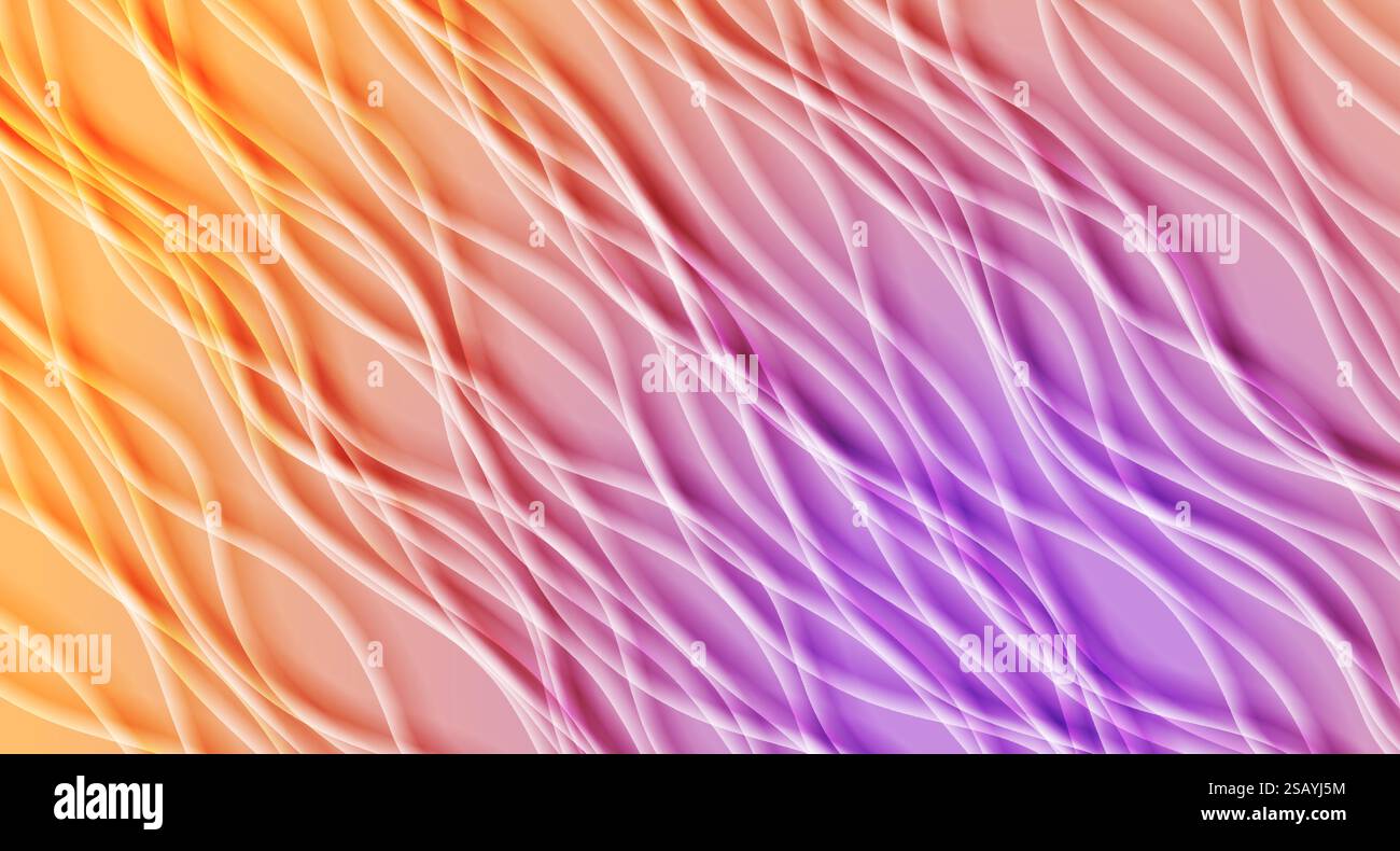 Bright orange violet glossy curved waves abstract elegant background. Vector design Stock Vector